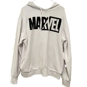 MARVEL SWEATER logo Pullover Hoodie SZ Large White Black Long Sleeve Comics Warm
